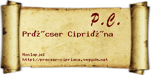 Prácser Cipriána névjegykártya