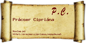 Prácser Cipriána névjegykártya